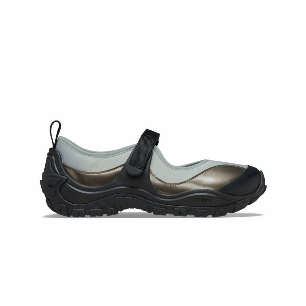 CROCS EXP Terre Mary Jane Ballet Sneaker in Black / Silver Metallic Blue, Size 9 - Picture 2 of 11